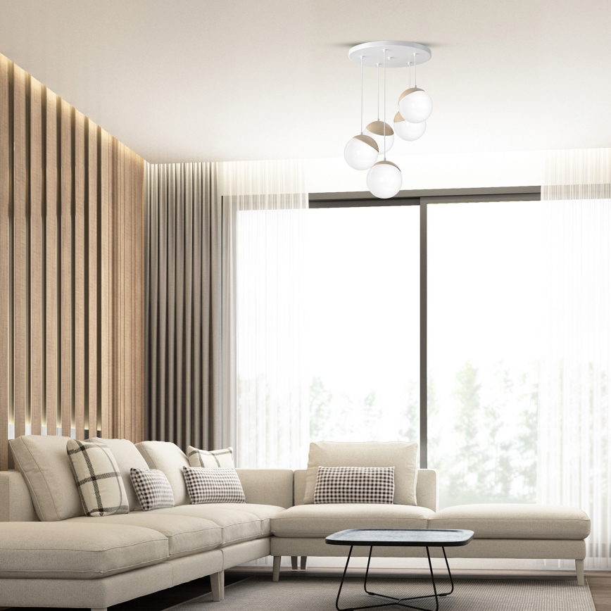 Lámpara colgante SFERA WOOD 5xE14/40W/230V blanca