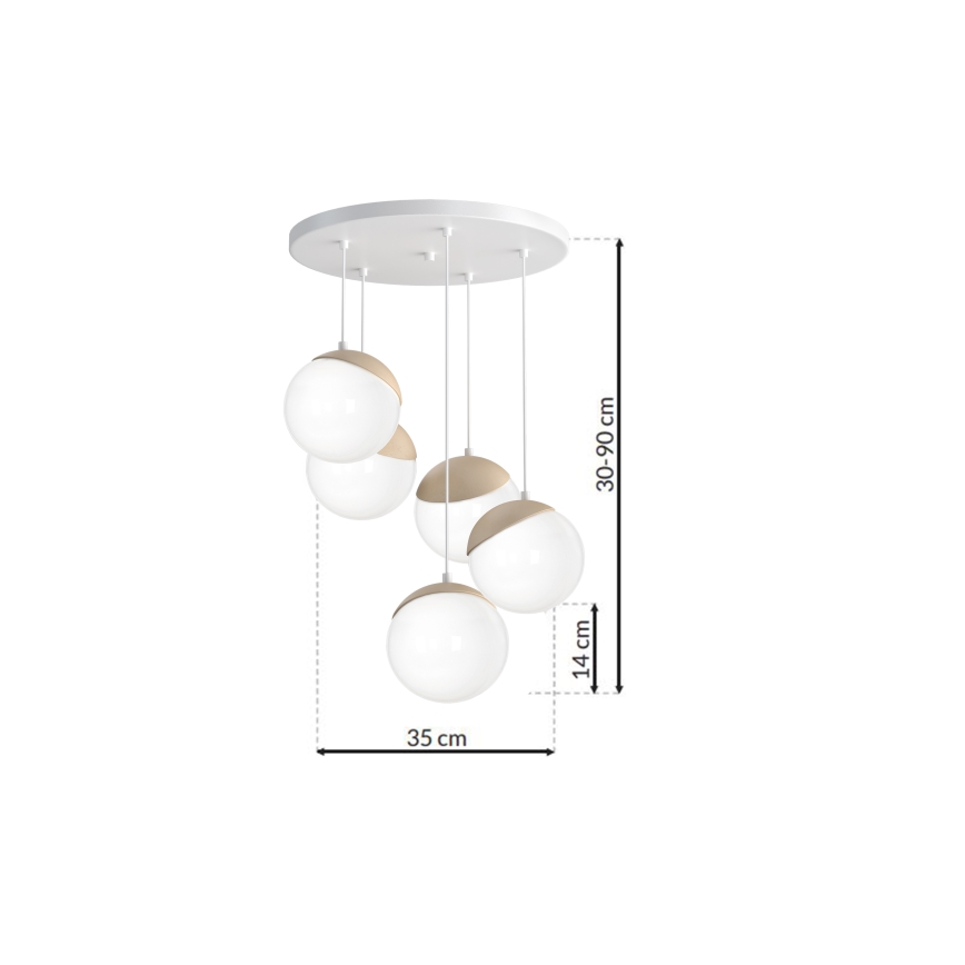 Lámpara colgante SFERA WOOD 5xE14/40W/230V blanca