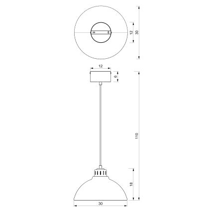 Lámpara colgante SINGLE 1xE27/60W/230V diá. 30 cm negro/blanco