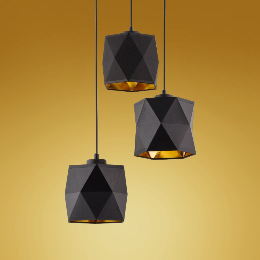 Lámpara colgante SIRO 3xE27/15W/230V negro/dorado
