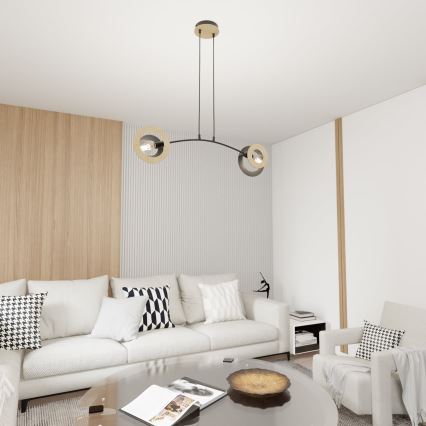 Lámpara colgante SKIVA 2xE27/15W/230V negro/beige