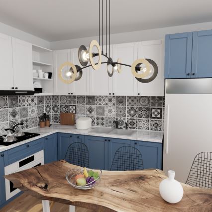 Lámpara colgante SKIVA 4xE27/15W/230V negro/beige
