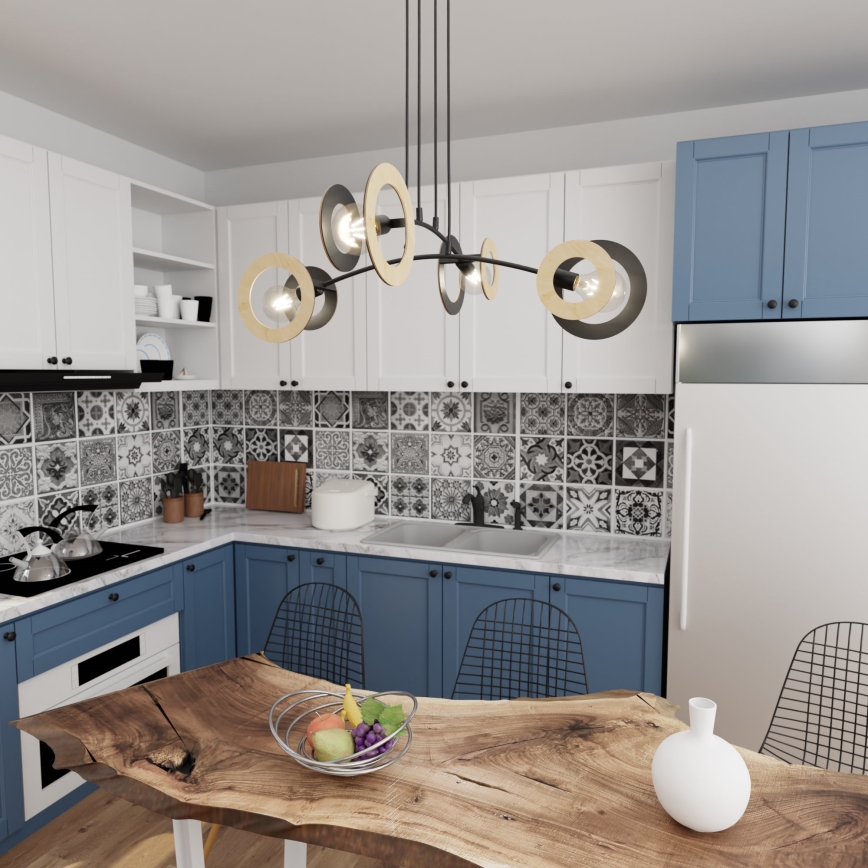 Lámpara colgante SKIVA 4xE27/15W/230V negro/beige