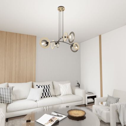 Lámpara colgante SKIVA 4xE27/15W/230V negro/beige