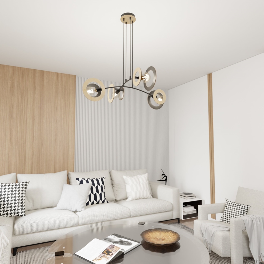 Lámpara colgante SKIVA 4xE27/15W/230V negro/beige