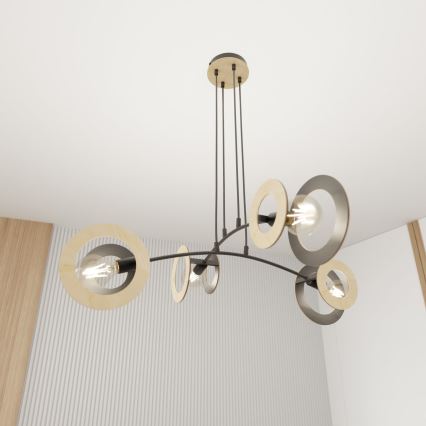 Lámpara colgante SKIVA 4xE27/15W/230V negro/beige