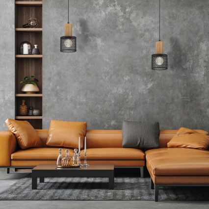 Lámpara colgante SOBRESA 1xE27/60W/230V negro/madera