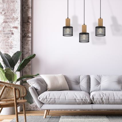 Lámpara colgante SOBRESA 3xE27/60W/230V negro/madera