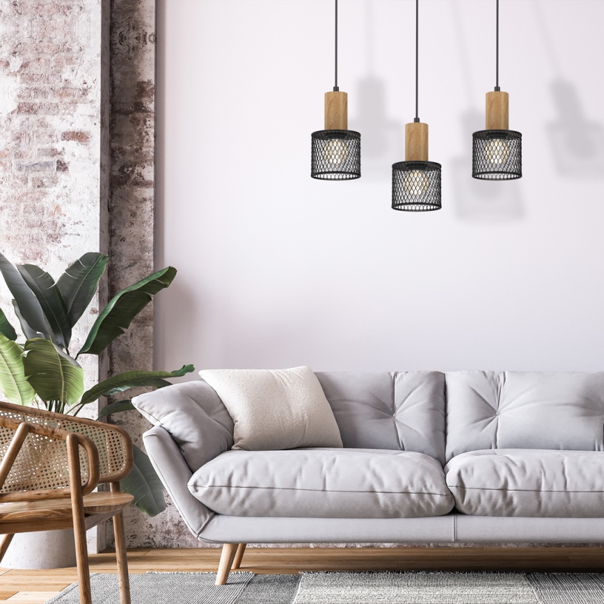 Lámpara colgante SOBRESA 3xE27/60W/230V negro/madera