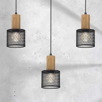Lámpara colgante SOBRESA 3xE27/60W/230V negro/madera