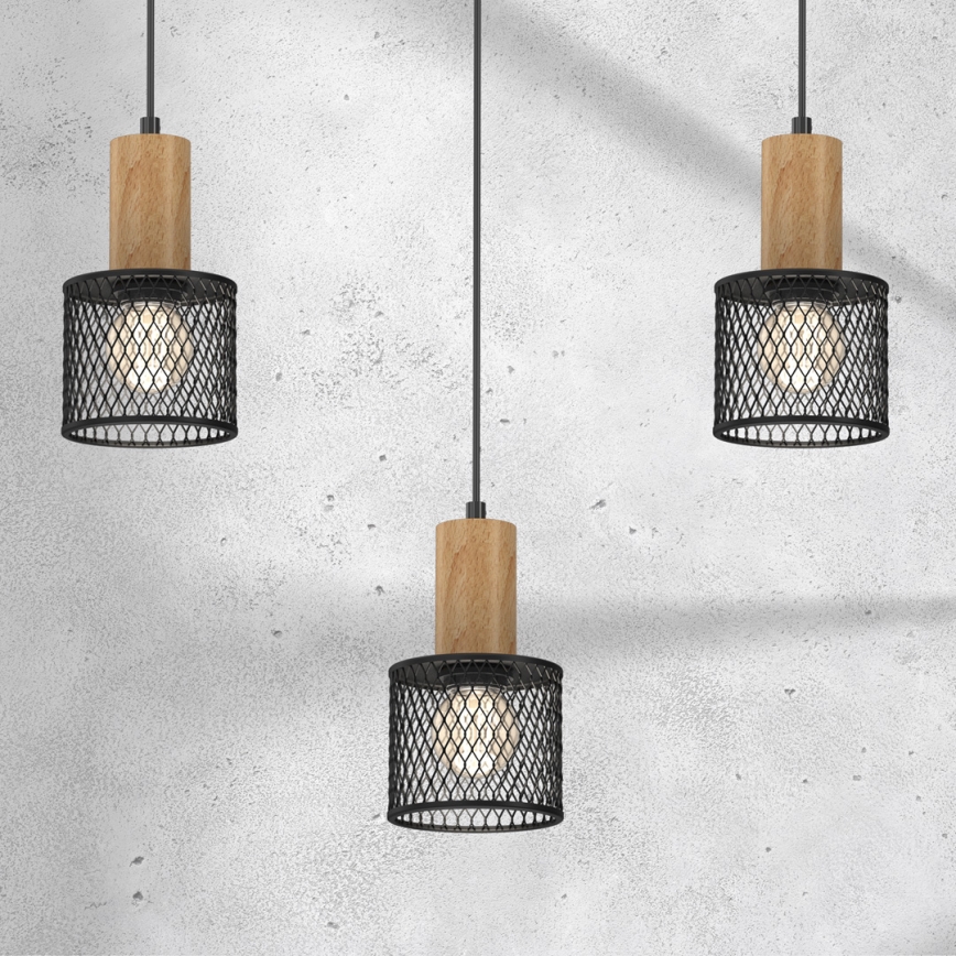 Lámpara colgante SOBRESA 3xE27/60W/230V negro/madera