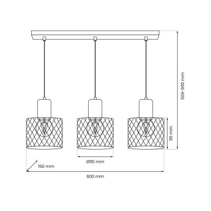 Lámpara colgante SOBRESA 3xE27/60W/230V negro/madera