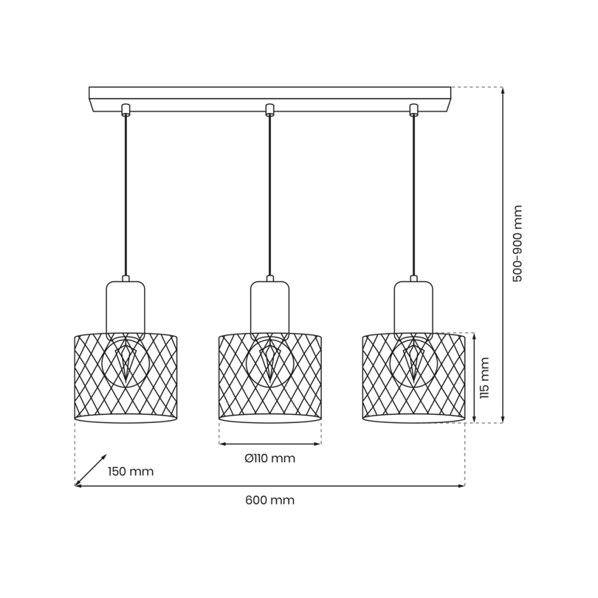 Lámpara colgante SOBRESA 3xE27/60W/230V negro/madera