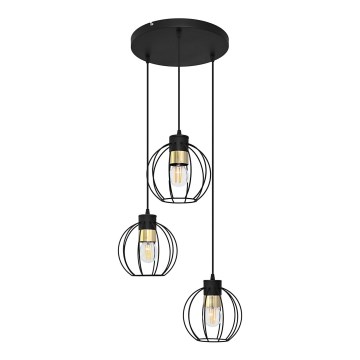 Lámpara colgante STARLIGHT 3xE27/15W/230V negro/dorado