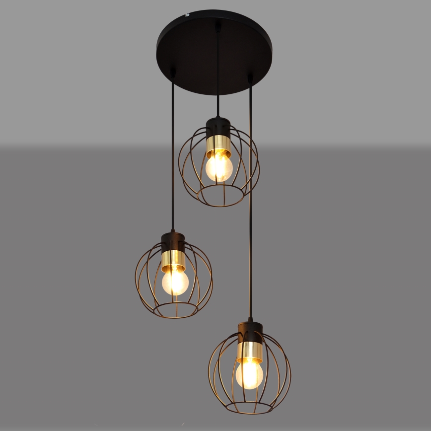 Lámpara colgante STARLIGHT 3xE27/15W/230V negro/dorado