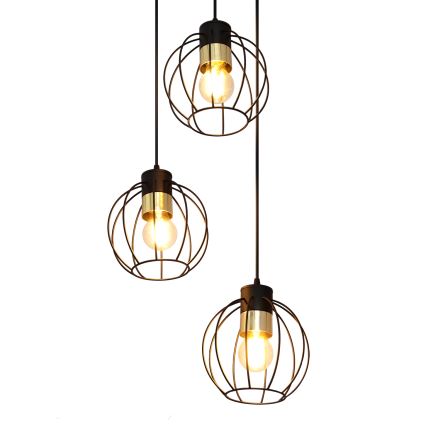 Lámpara colgante STARLIGHT 3xE27/15W/230V negro/dorado