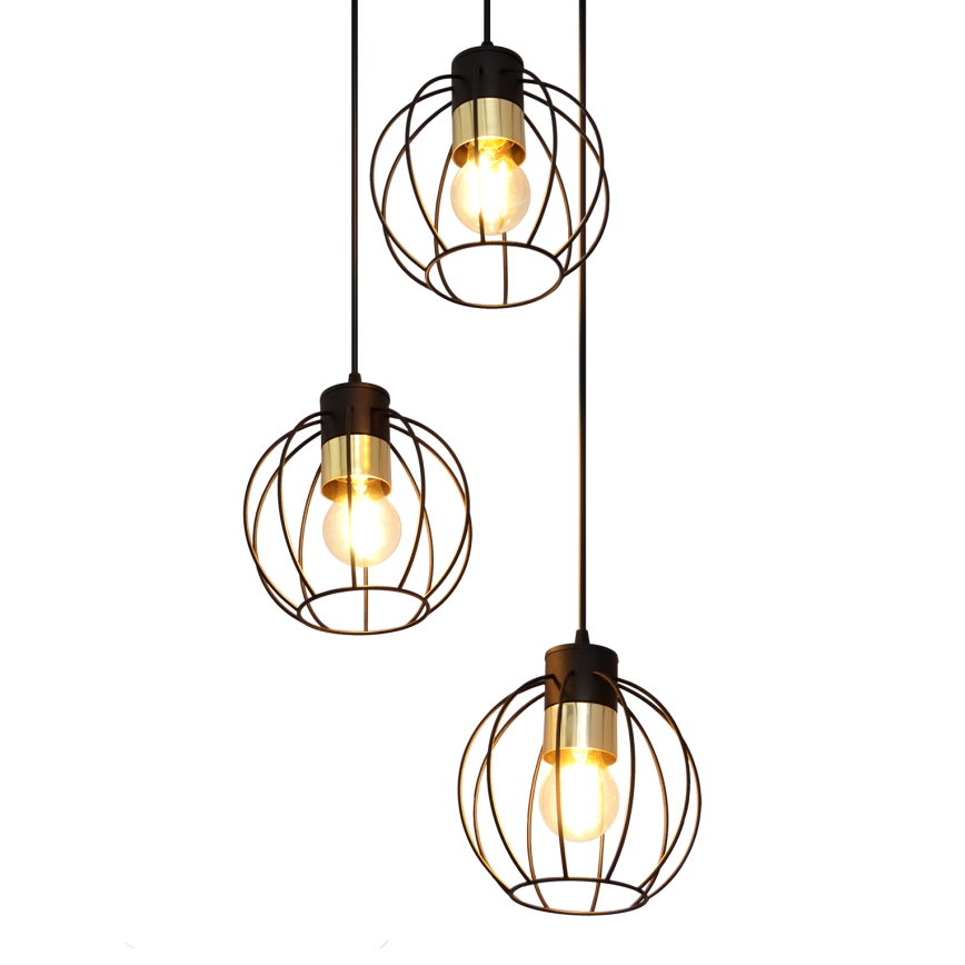 Lámpara colgante STARLIGHT 3xE27/15W/230V negro/dorado
