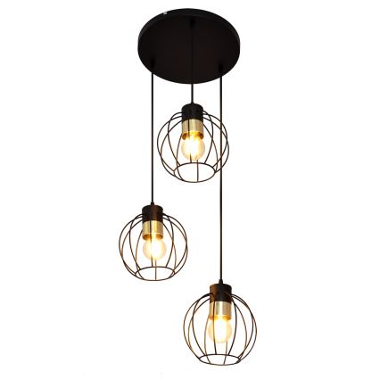 Lámpara colgante STARLIGHT 3xE27/15W/230V negro/dorado