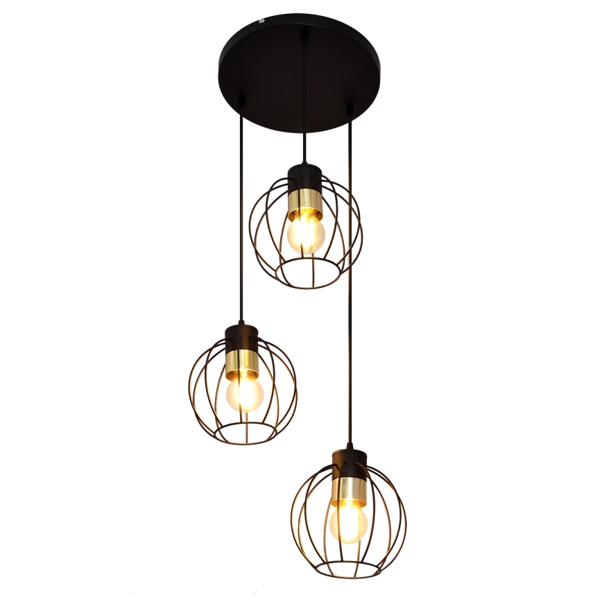Lámpara colgante STARLIGHT 3xE27/15W/230V negro/dorado