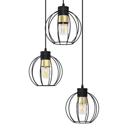 Lámpara colgante STARLIGHT 3xE27/15W/230V negro/dorado