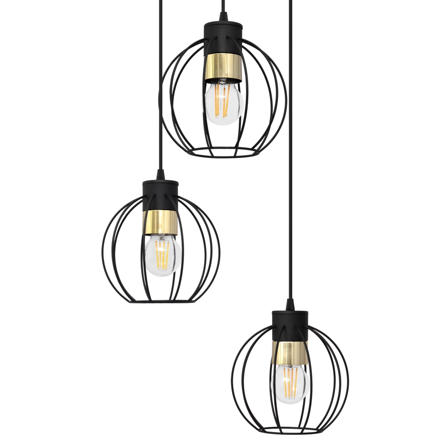 Lámpara colgante STARLIGHT 3xE27/15W/230V negro/dorado