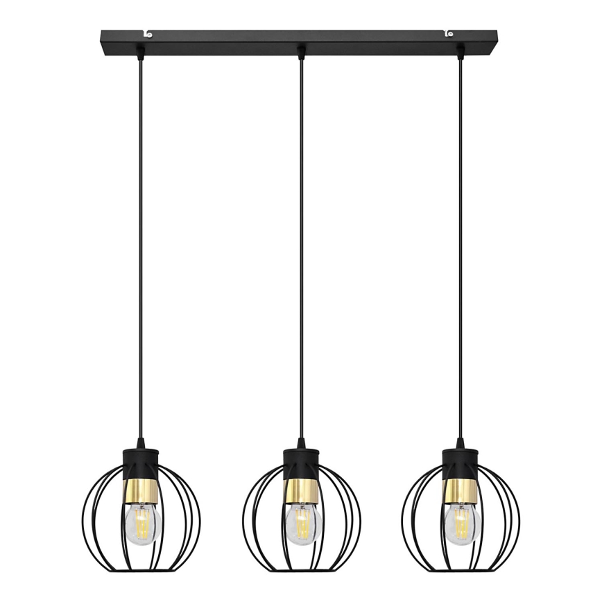 Lámpara colgante STARLIGHT 3xE27/15W/230V negro/dorado