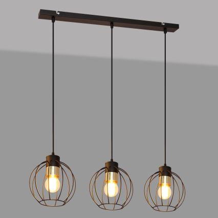 Lámpara colgante STARLIGHT 3xE27/15W/230V negro/dorado