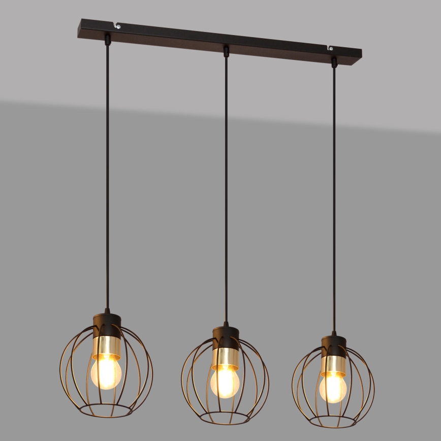 Lámpara colgante STARLIGHT 3xE27/15W/230V negro/dorado