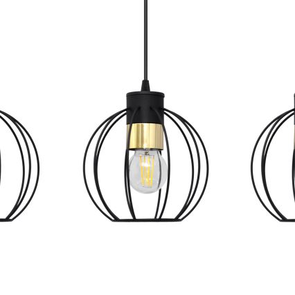 Lámpara colgante STARLIGHT 3xE27/15W/230V negro/dorado