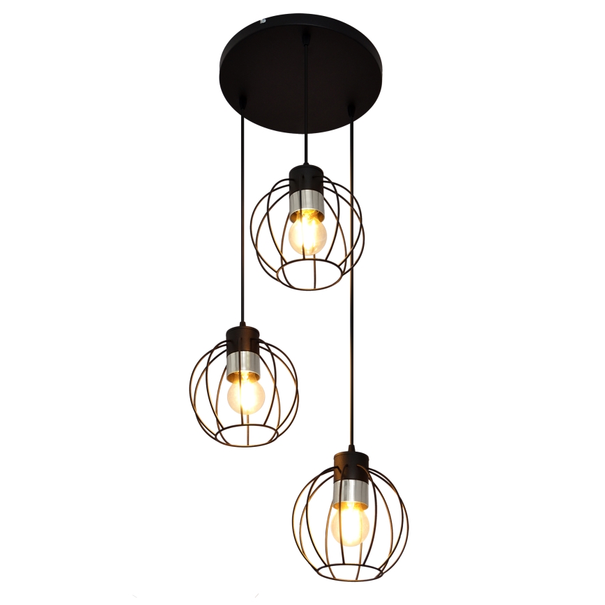 Lámpara colgante STARLIGHT 3xE27/15W/230V negro/plata