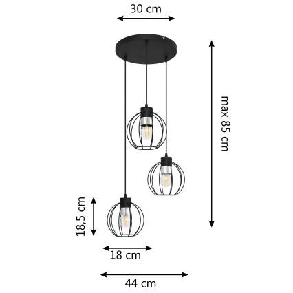 Lámpara colgante STARLIGHT 3xE27/15W/230V negro/plata