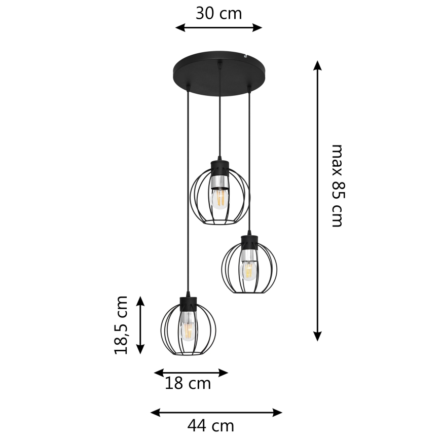 Lámpara colgante STARLIGHT 3xE27/15W/230V negro/plata
