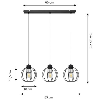 Lámpara colgante STARLIGHT 3xE27/15W/230V negro/plata