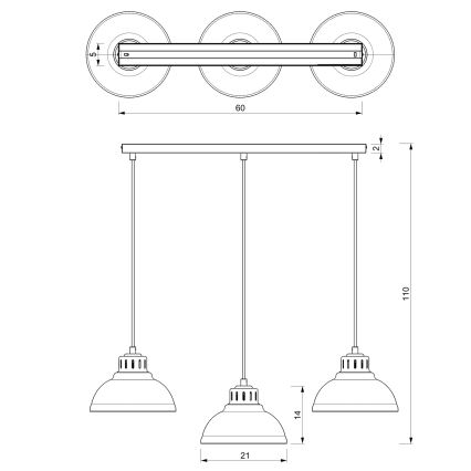 Lámpara colgante SVEN 3xE27/15W/230V latón