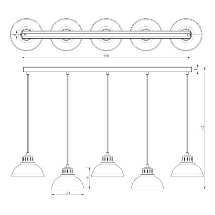 Lámpara colgante SVEN 5xE27/15W/230V negro