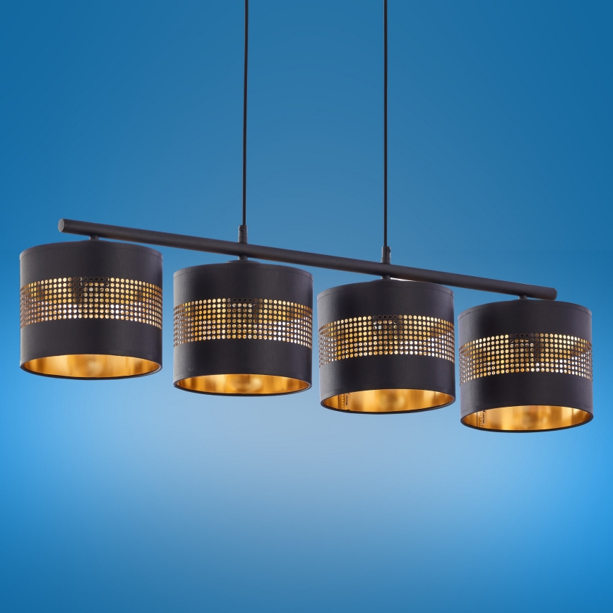Lámpara colgante TAGO 4xE27/15W/230V negro/dorado