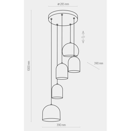 Lámpara colgante TEMPRE 5xE27/15W/230V blanco/gris/negro