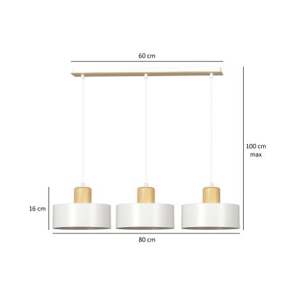 Lámpara colgante TORIN 3xE27/15W/230V blanco