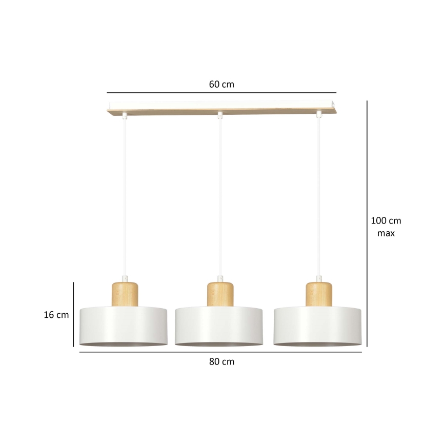 Lámpara colgante TORIN 3xE27/15W/230V blanco
