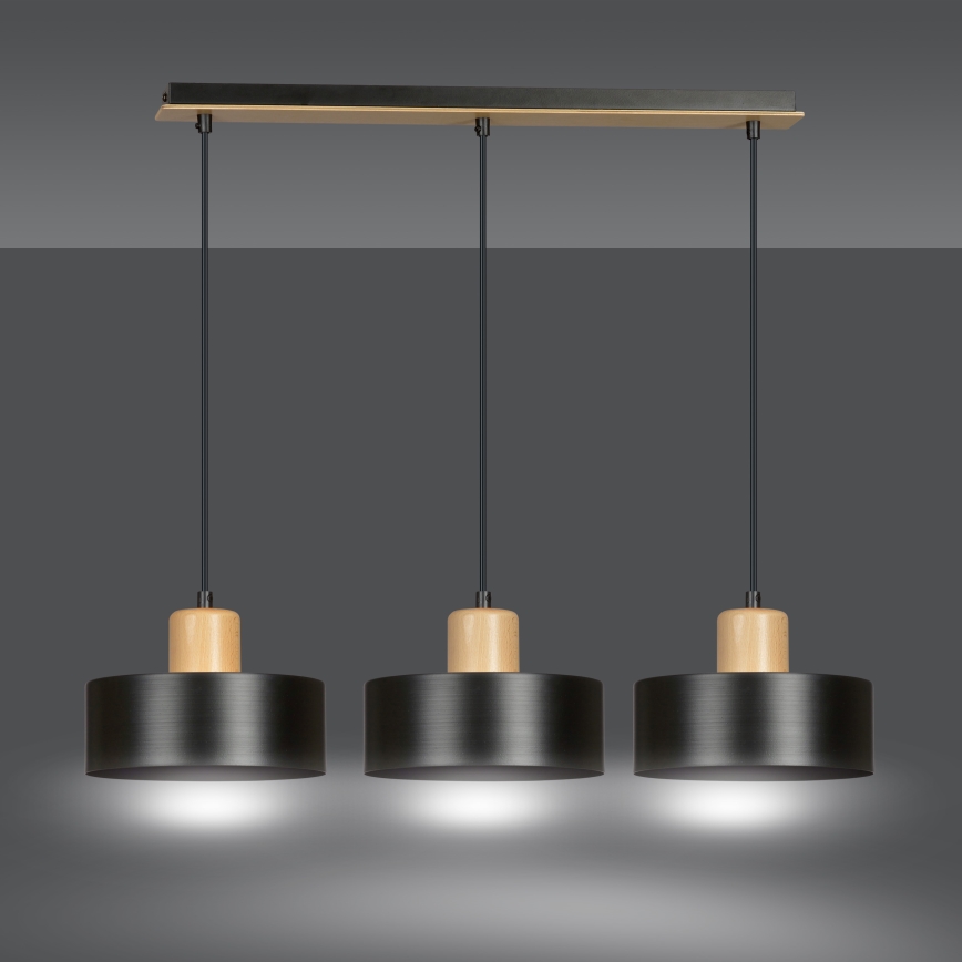 Lámpara colgante TORIN 3xE27/15W/230V negro