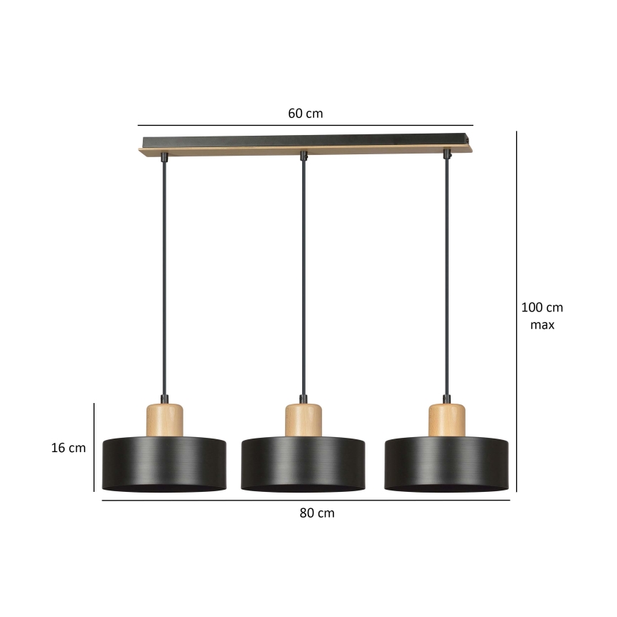 Lámpara colgante TORIN 3xE27/15W/230V negro