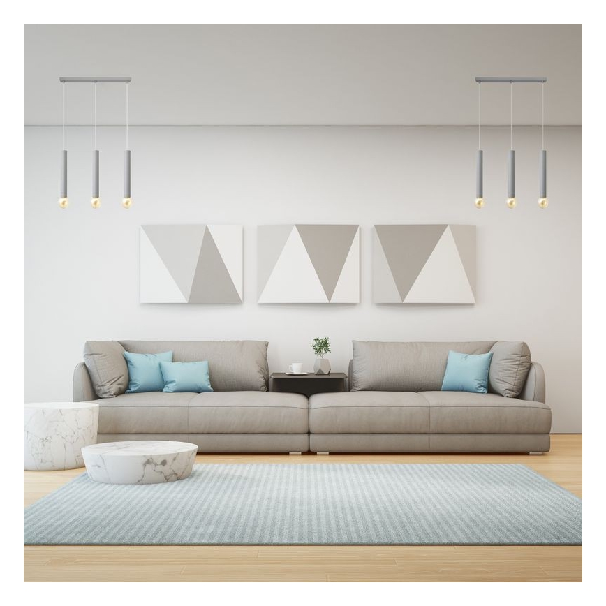 Lámpara colgante TUBA 3xE27/15W/230V gris