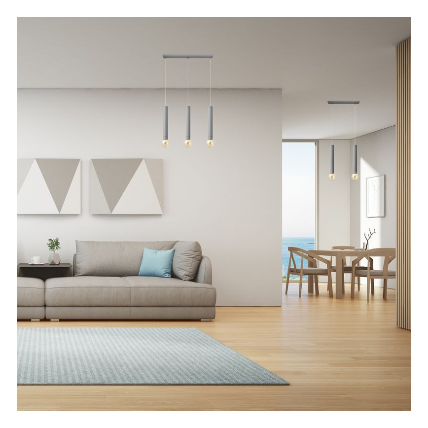 Lámpara colgante TUBA 3xE27/15W/230V gris