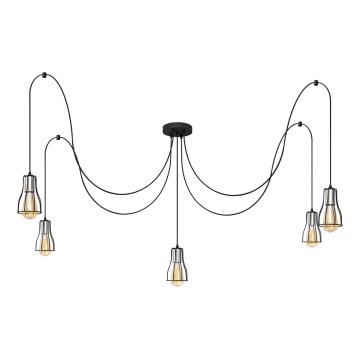 Lámpara colgante TUBE 5xE27/15W/230V araña negro/cromo brillante