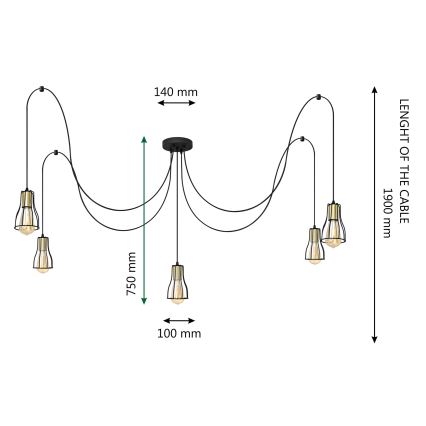 Lámpara colgante TUBE 5xE27/15W/230V araña negro/cromo brillante