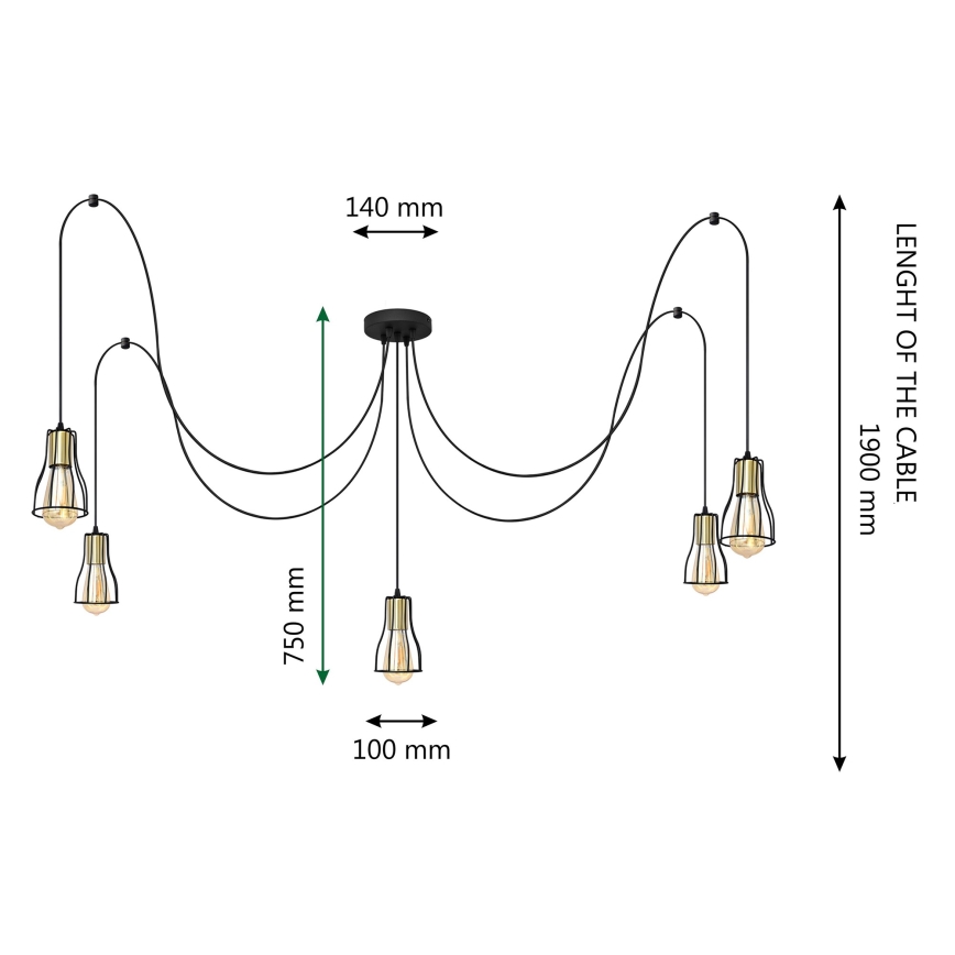 Lámpara colgante TUBE 5xE27/15W/230V araña negro/cromo brillante
