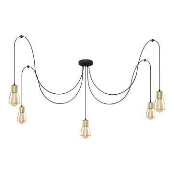 Lámpara colgante TUBE 5xE27/15W/230V araña negro/dorado