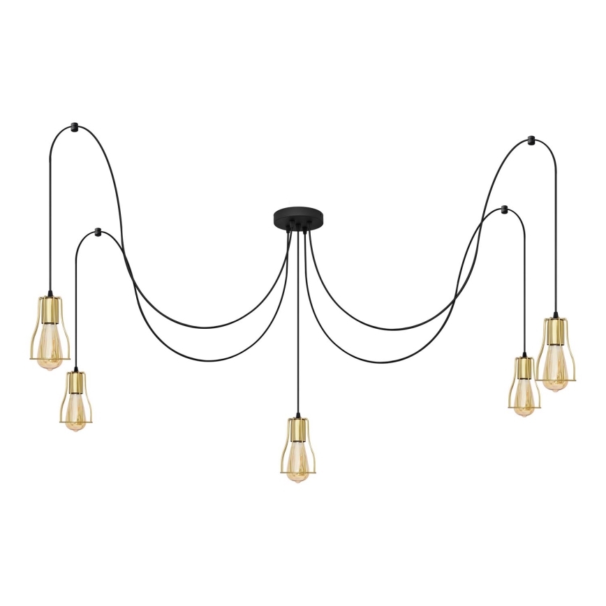 Lámpara colgante TUBE 5xE27/15W/230V araña negro/dorado