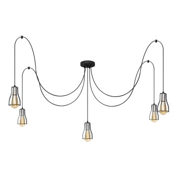 Lámpara colgante TUBE LONG 5xE27/15W/230V negro/cromo brillante