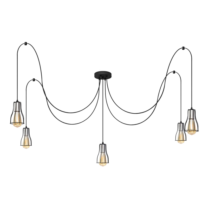 Lámpara colgante TUBE LONG 5xE27/15W/230V negro/cromo brillante